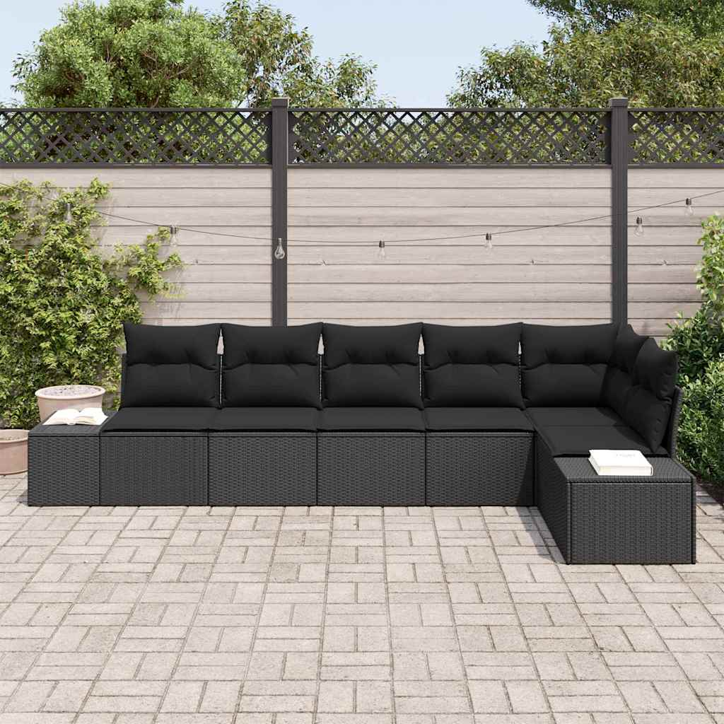 Garden Sofa Set with Cushion 6 pcs Black Poly Rattan