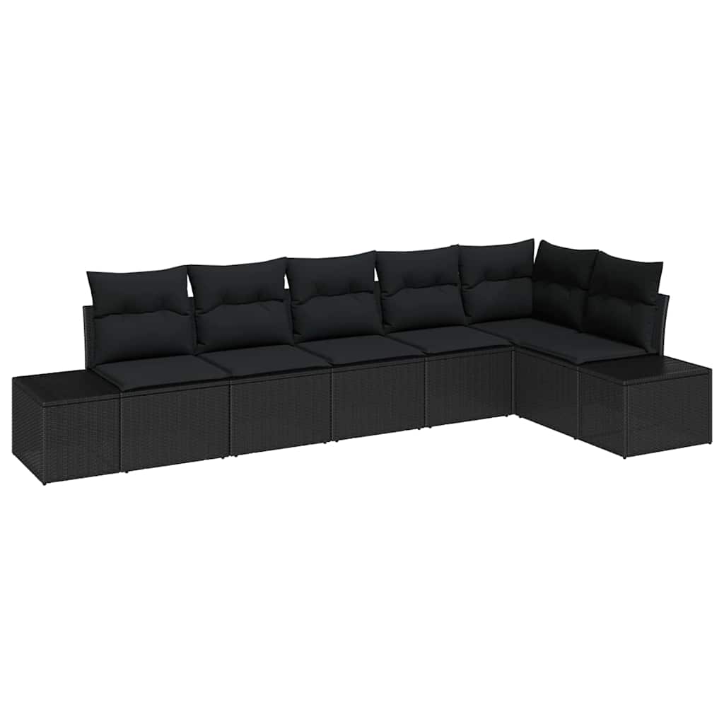 Garden Sofa Set with Cushion 6 pcs Black Poly Rattan