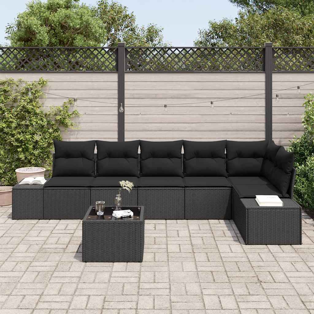 Garden Sofa Set with Cushion 7 pcs Black Poly Rattan