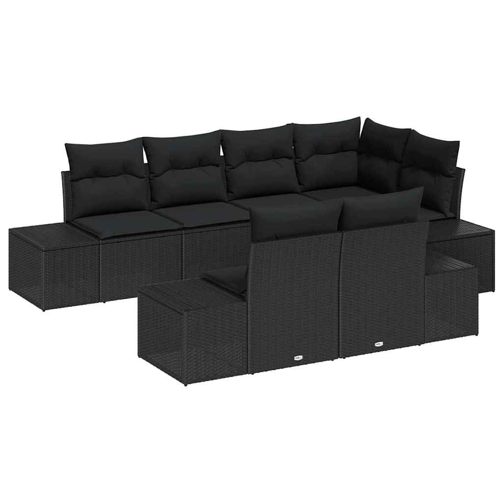 Garden Sofa Set with Cushion 7 pcs Black Poly Rattan