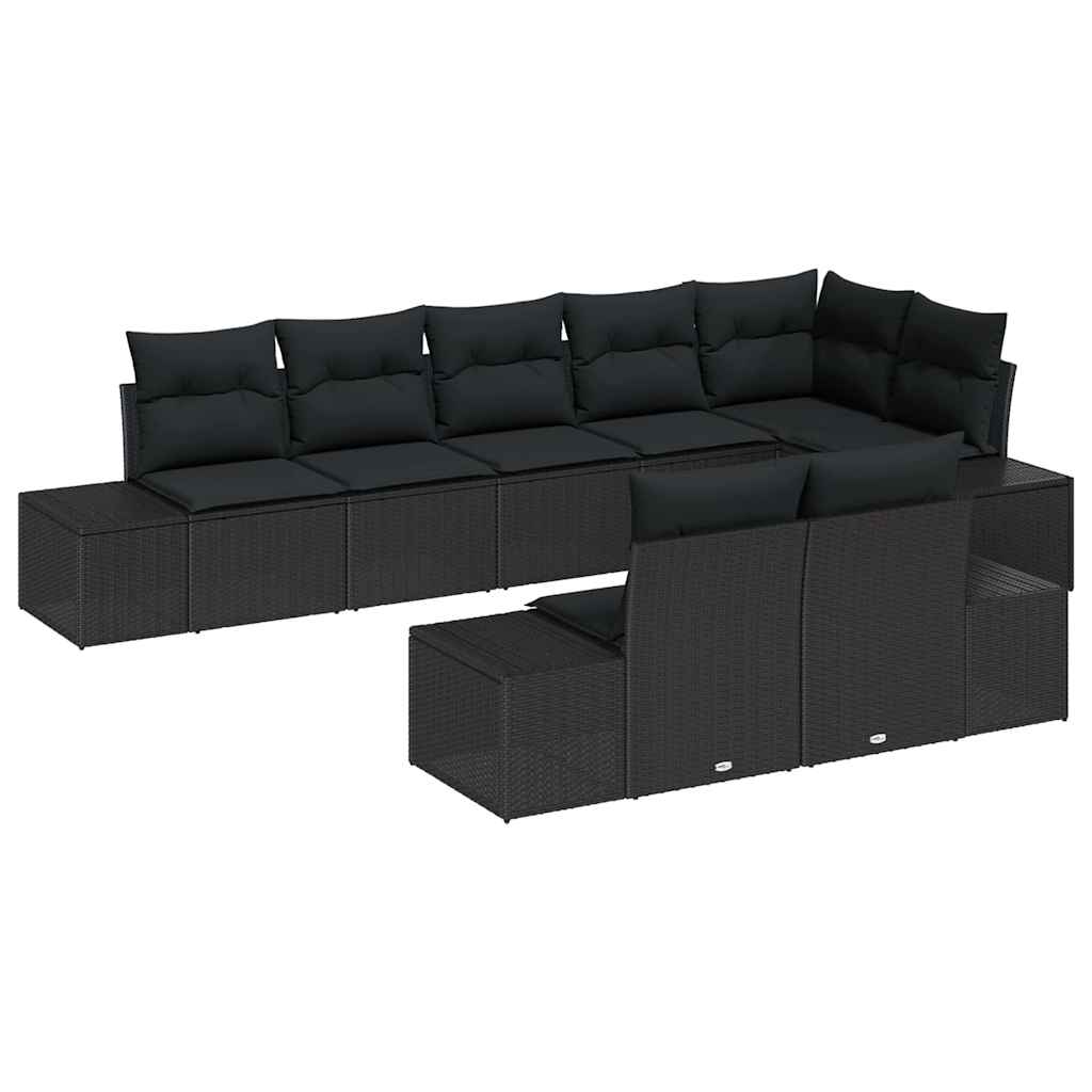 Garden Sofa Set with Cushion 8 pcs Black Poly Rattan