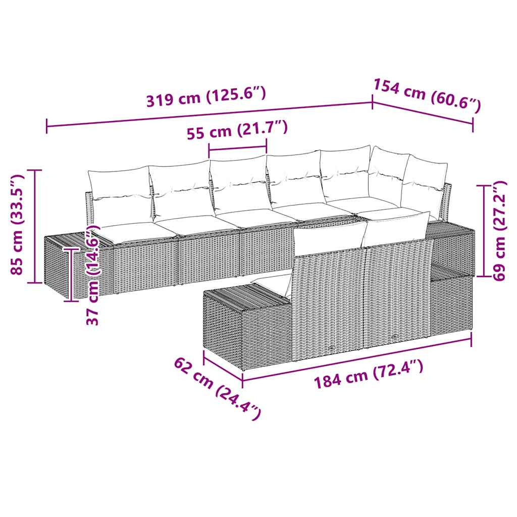 Garden Sofa Set with Cushion 8 pcs Black Poly Rattan