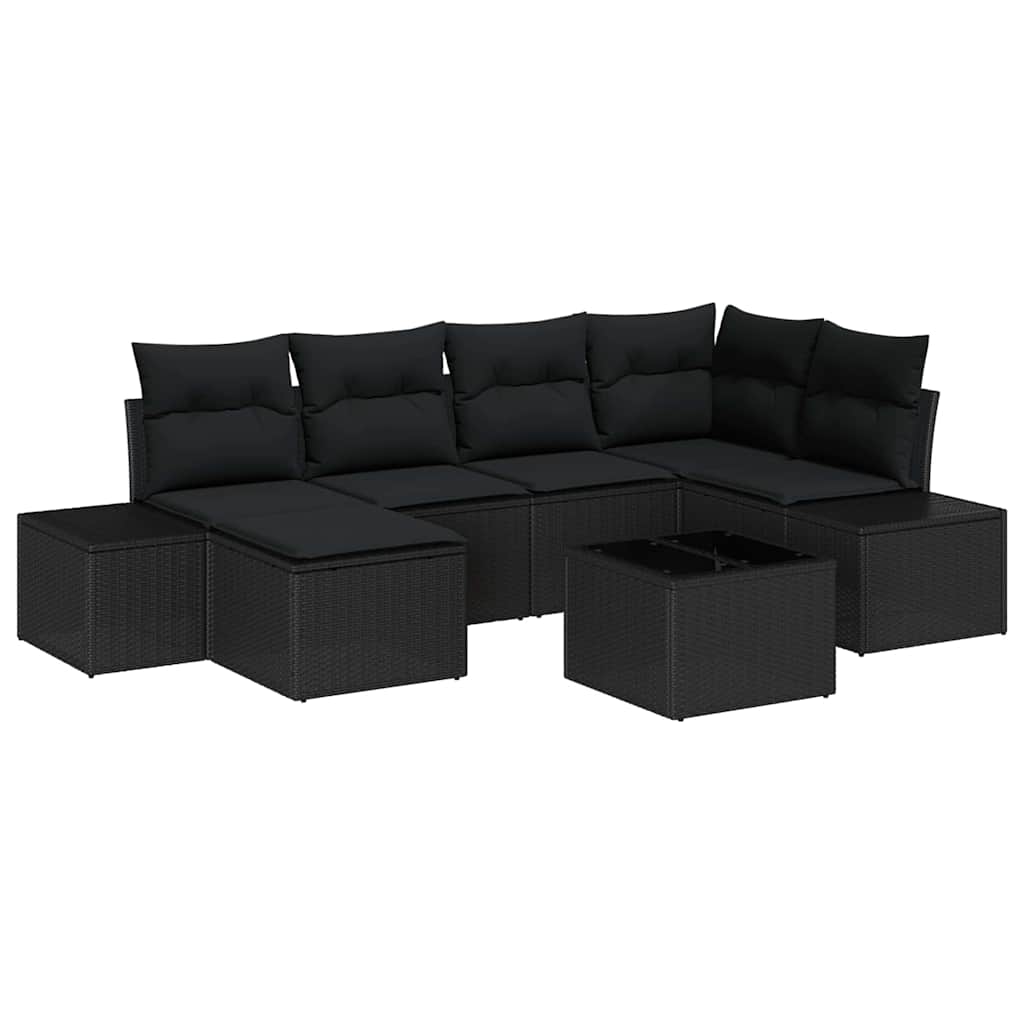 Garden Sofa Set with Cushion 7 pcs Black Poly Rattan
