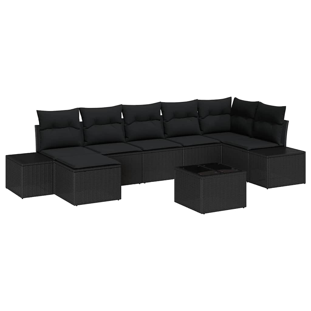 Garden Sofa Set with Cushion 8 pcs Black Poly Rattan