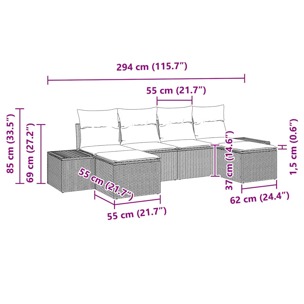 Garden Sofa Set with Cushion 6 pcs Black Poly Rattan