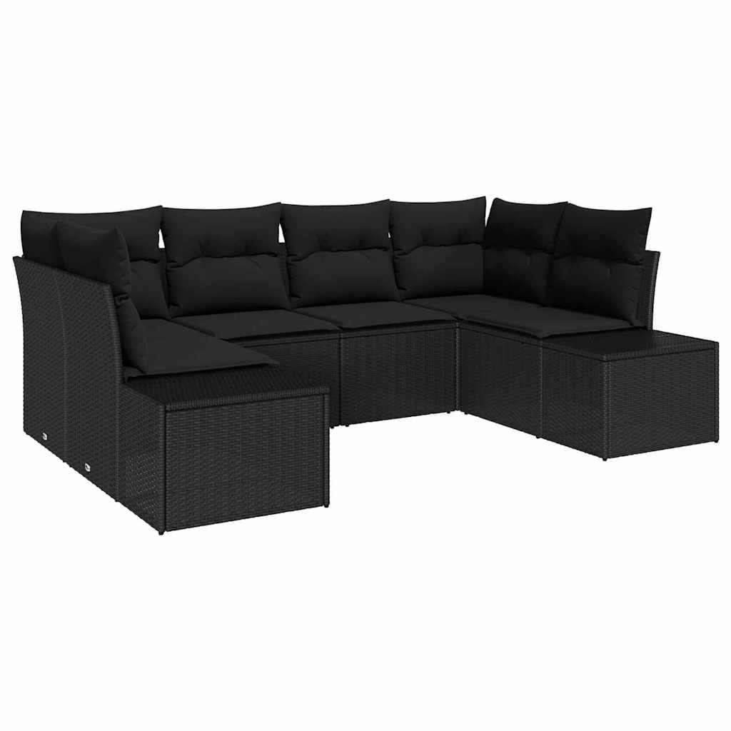 Garden Sofa Set with Cushion 6 pcs Black Poly Rattan