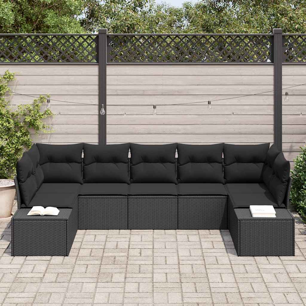 Garden Sofa Set with Cushion 7 pcs Black Poly Rattan