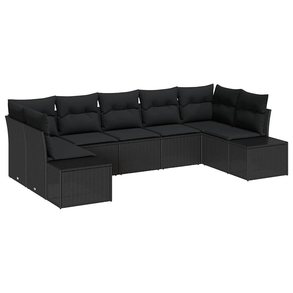 Garden Sofa Set with Cushion 7 pcs Black Poly Rattan