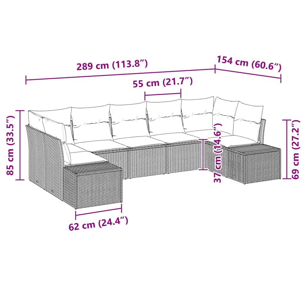 Garden Sofa Set with Cushion 7 pcs Black Poly Rattan