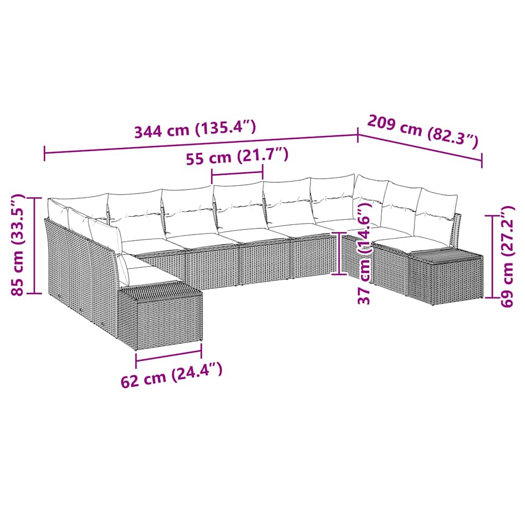 Garden Sofa Set with Cushion 10 pcs Black Poly Rattan