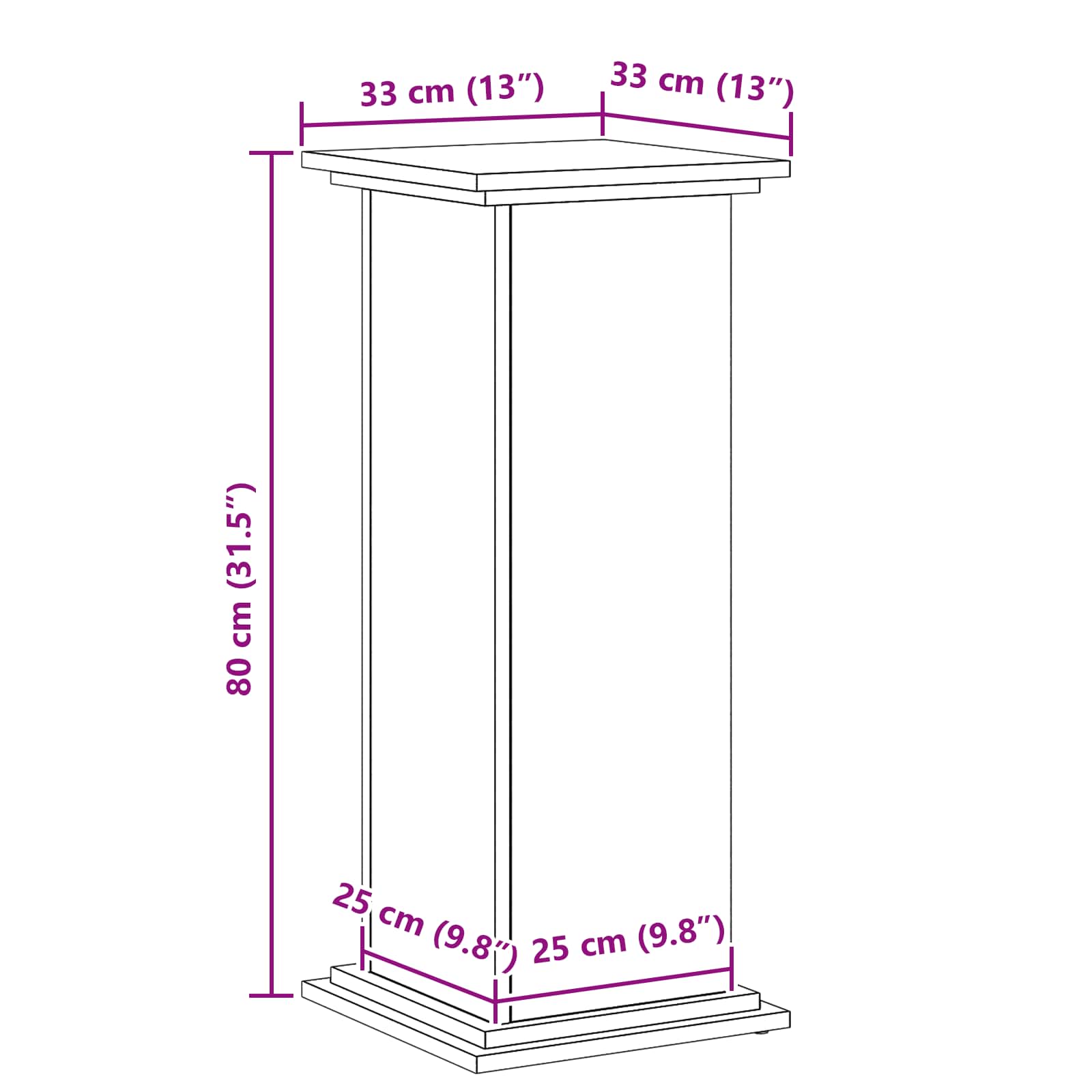 Plant Stand Black Oak 33 x 33 x 80 cm Engineered wood