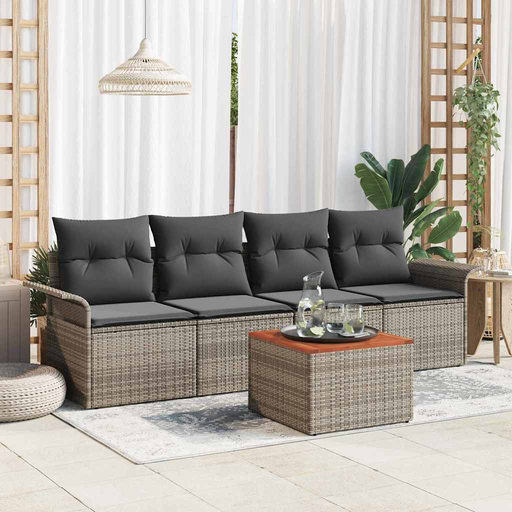 Garden Sofa Set with Cushion 5 pcs Grey Poly Rattan