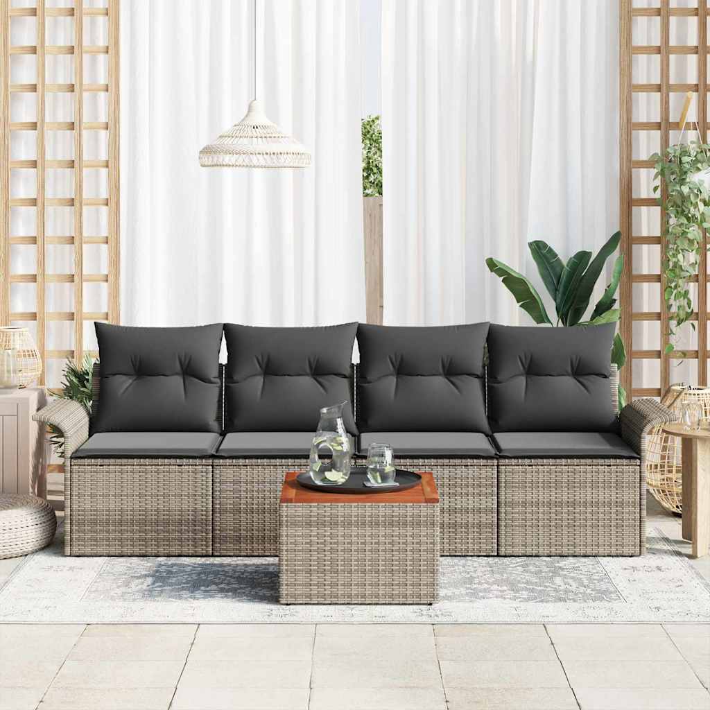 Garden Sofa Set with Cushion 5 pcs Grey Poly Rattan