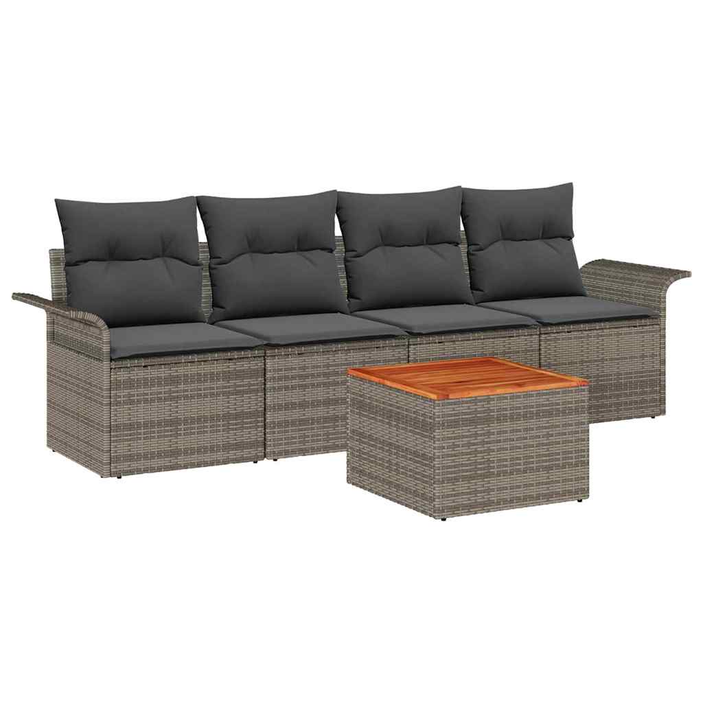 Garden Sofa Set with Cushion 5 pcs Grey Poly Rattan