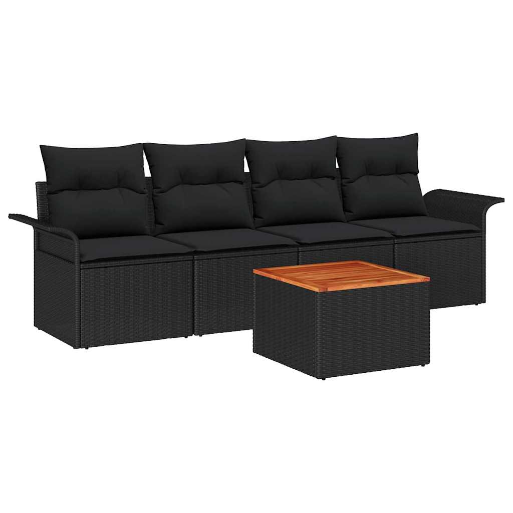 Garden Sofa Set with Cushion 5 pcs Black Poly Rattan