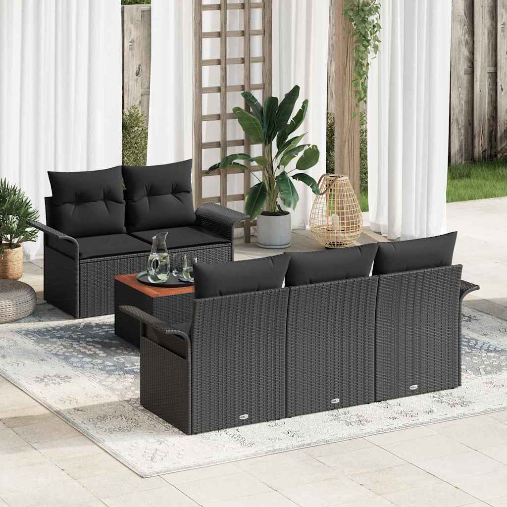 Garden Sofa Set 6 pcs Black Poly rattan