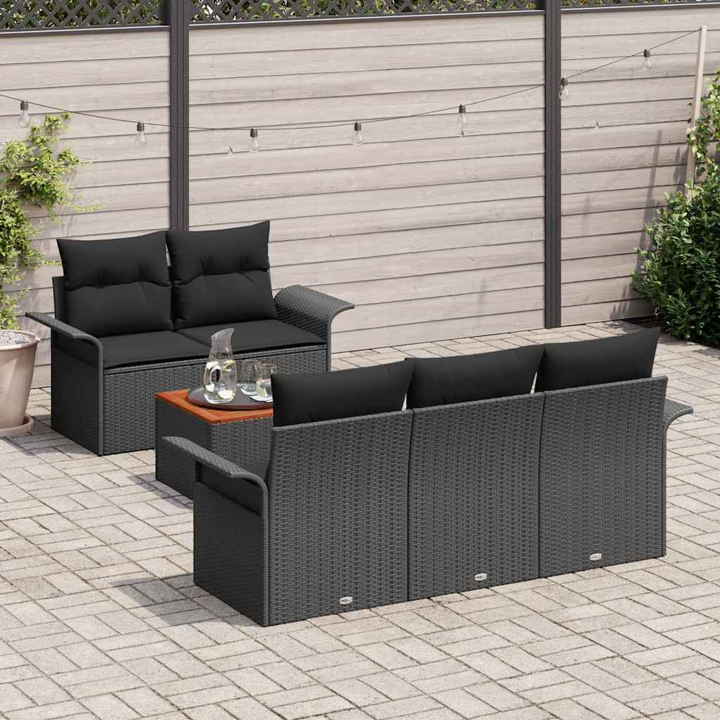Garden Sofa Set with Cushion 6 pcs Black Poly Rattan