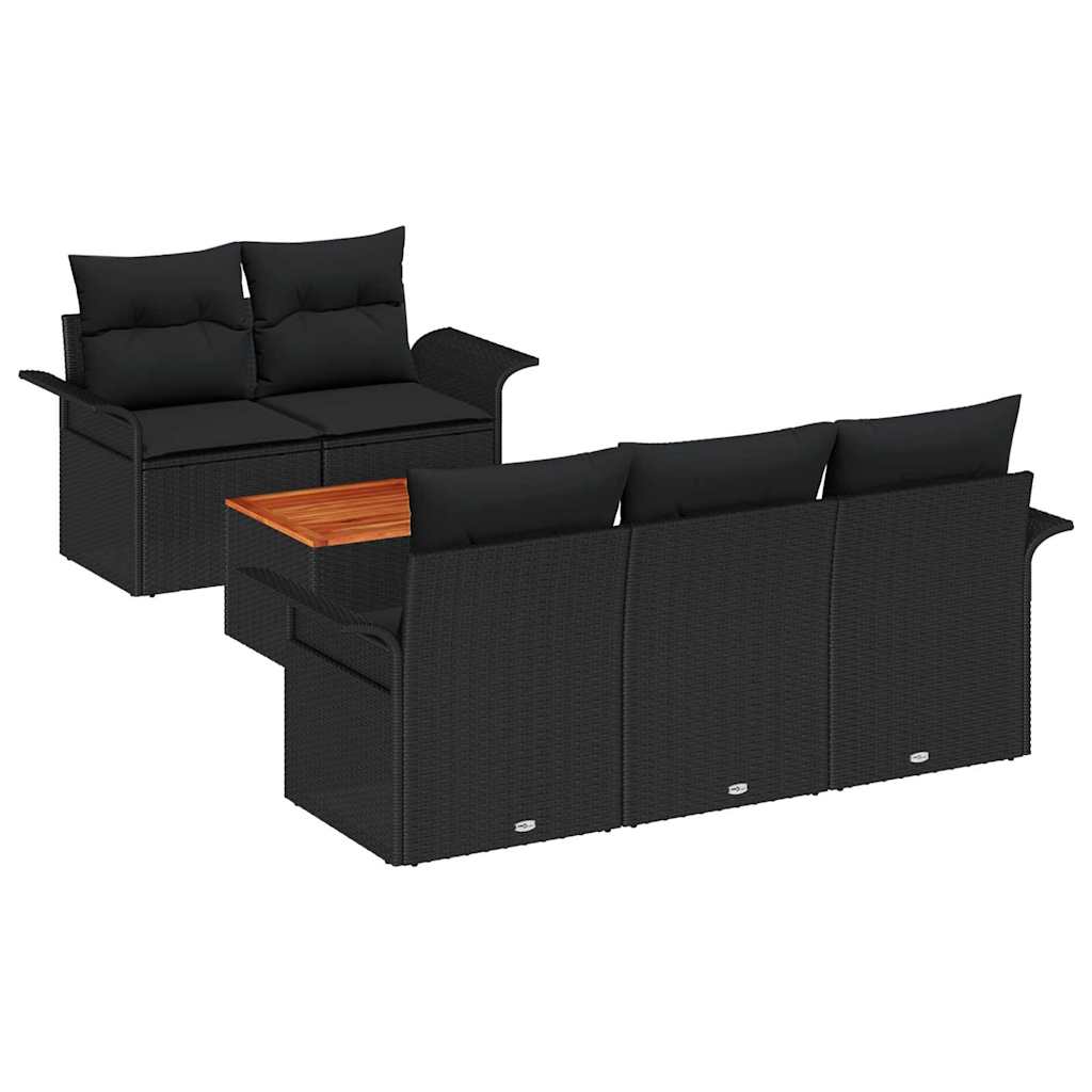 Garden Sofa Set with Cushion 6 pcs Black Poly Rattan