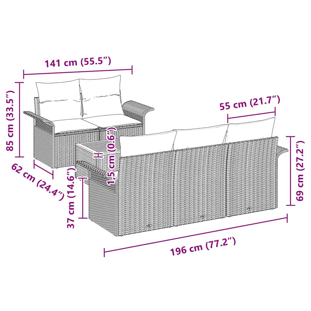 Garden Sofa Set with Cushion 6 pcs Black Poly Rattan