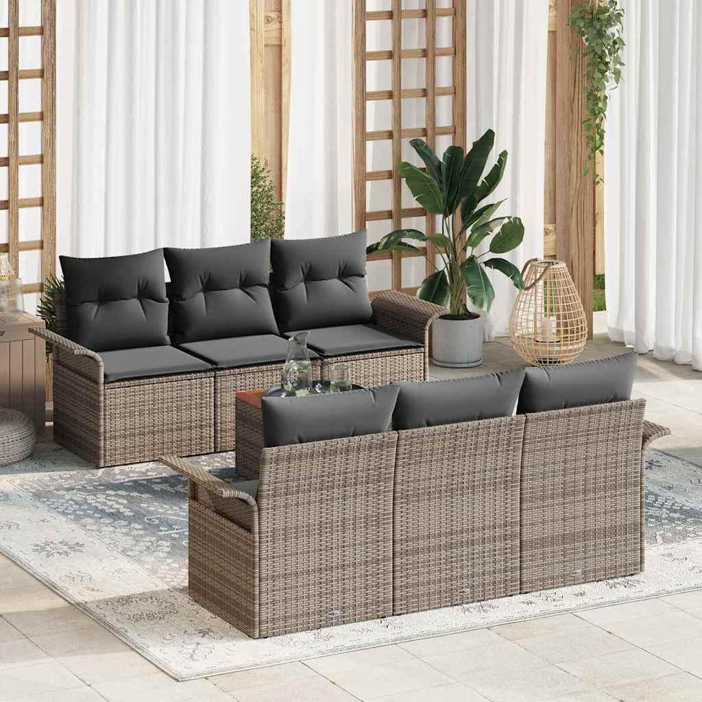 Garden Sofa Set with Cushion 7 pcs Grey Poly Rattan