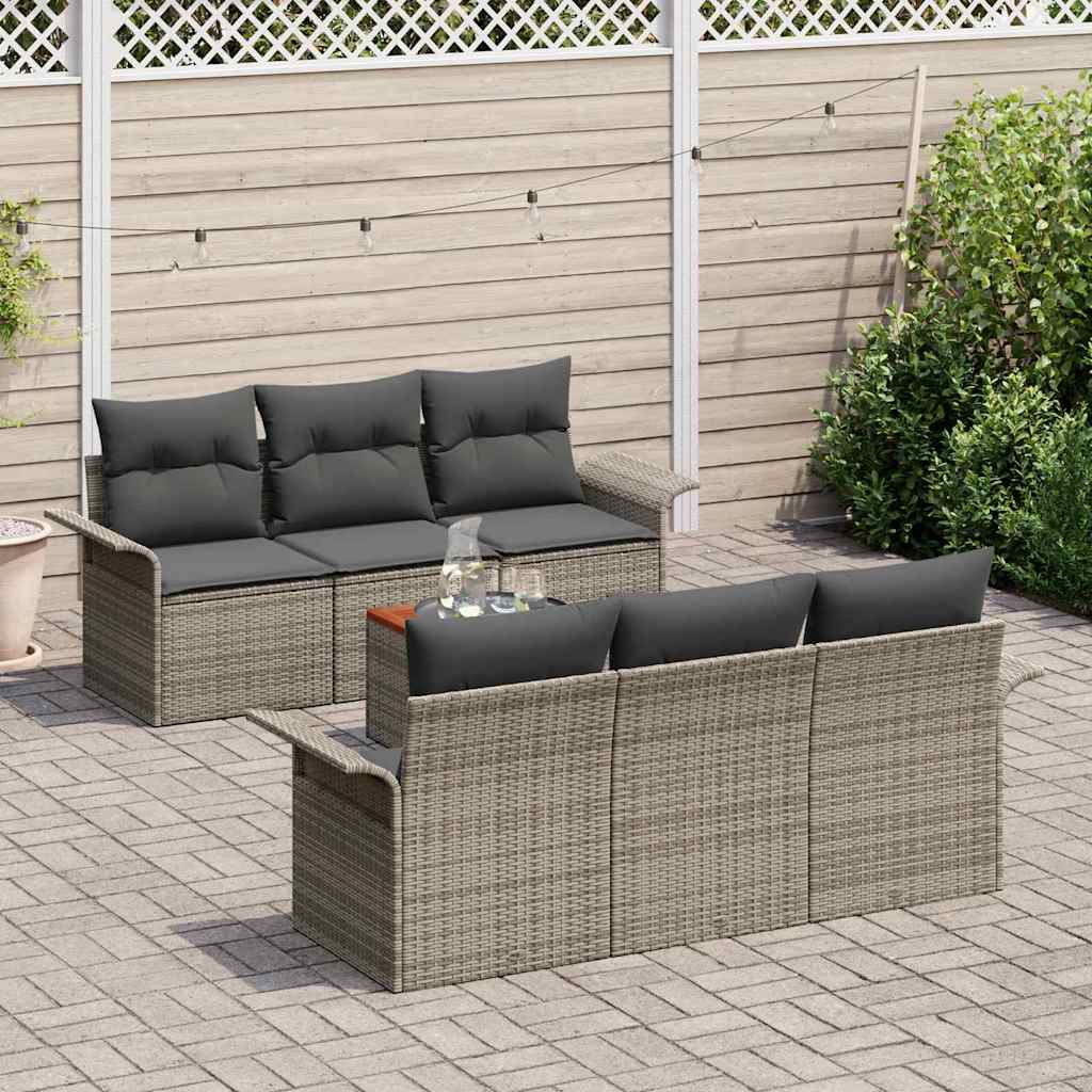 Garden Sofa Set with Cushion 7 pcs Grey Poly Rattan