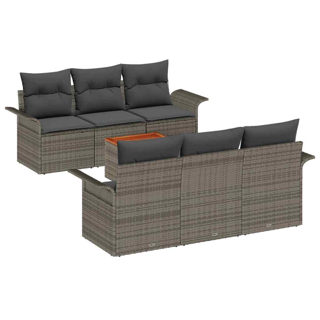 Garden Sofa Set with Cushion 7 pcs Grey Poly Rattan