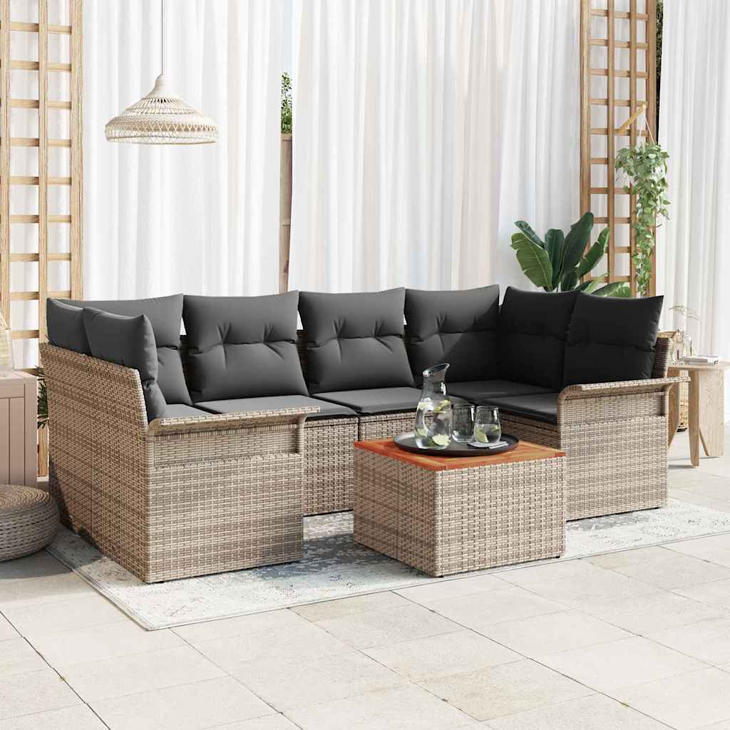 Garden Sofa Set with Cushion 7 pcs Grey Poly Rattan