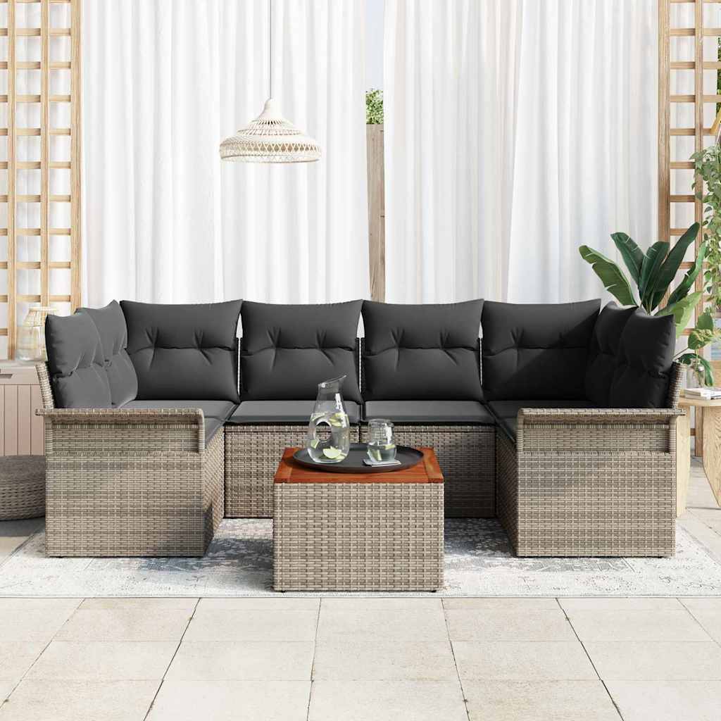 Garden Sofa Set with Cushion 7 pcs Grey Poly Rattan