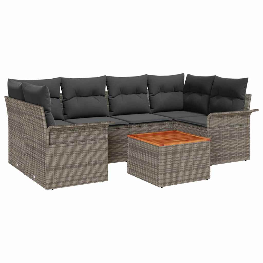 Garden Sofa Set with Cushion 7 pcs Grey Poly Rattan