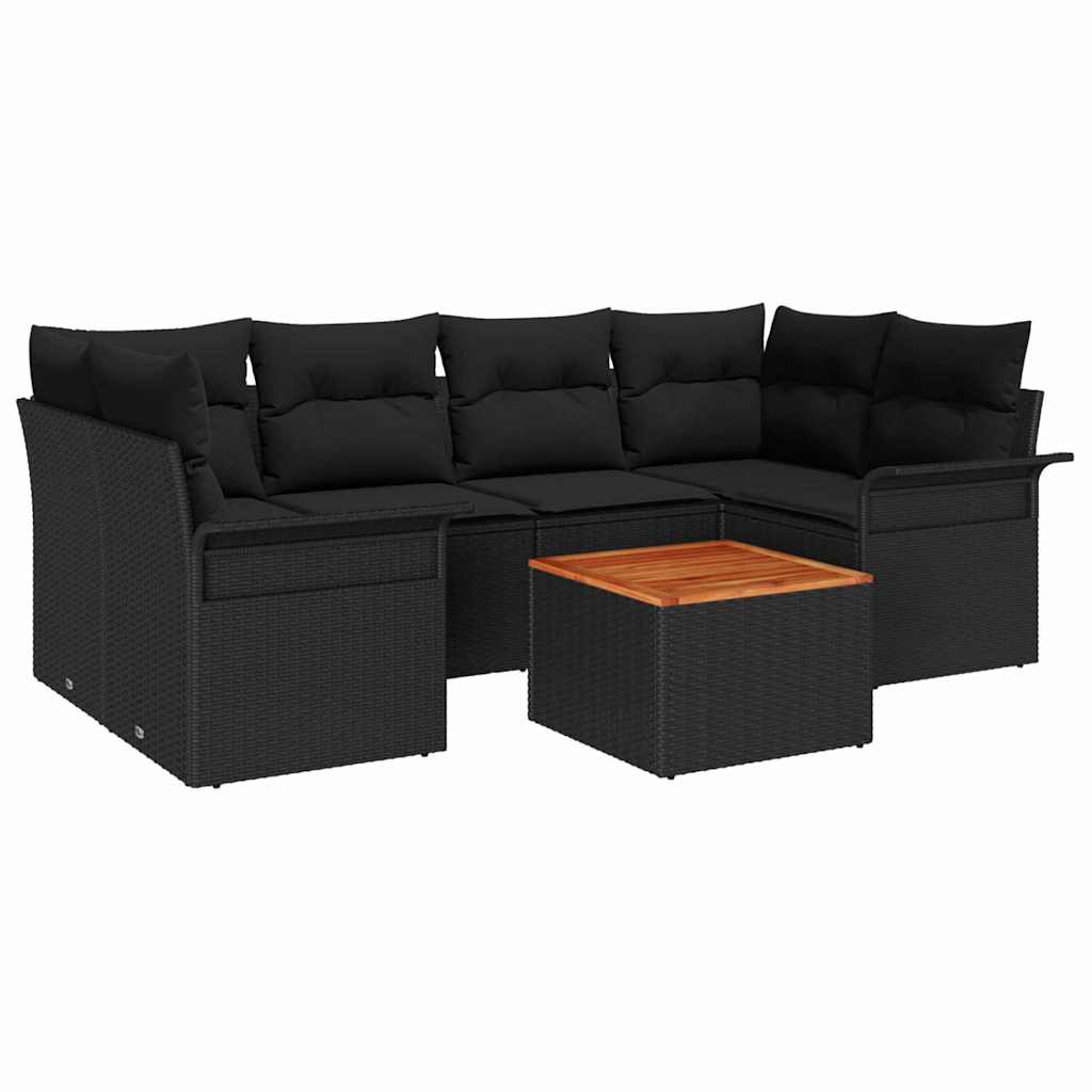 Garden Sofa Set with Cushion 7 pcs Black Poly Rattan