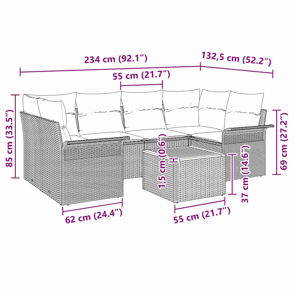 Garden Sofa Set with Cushion 7 pcs Black Poly Rattan