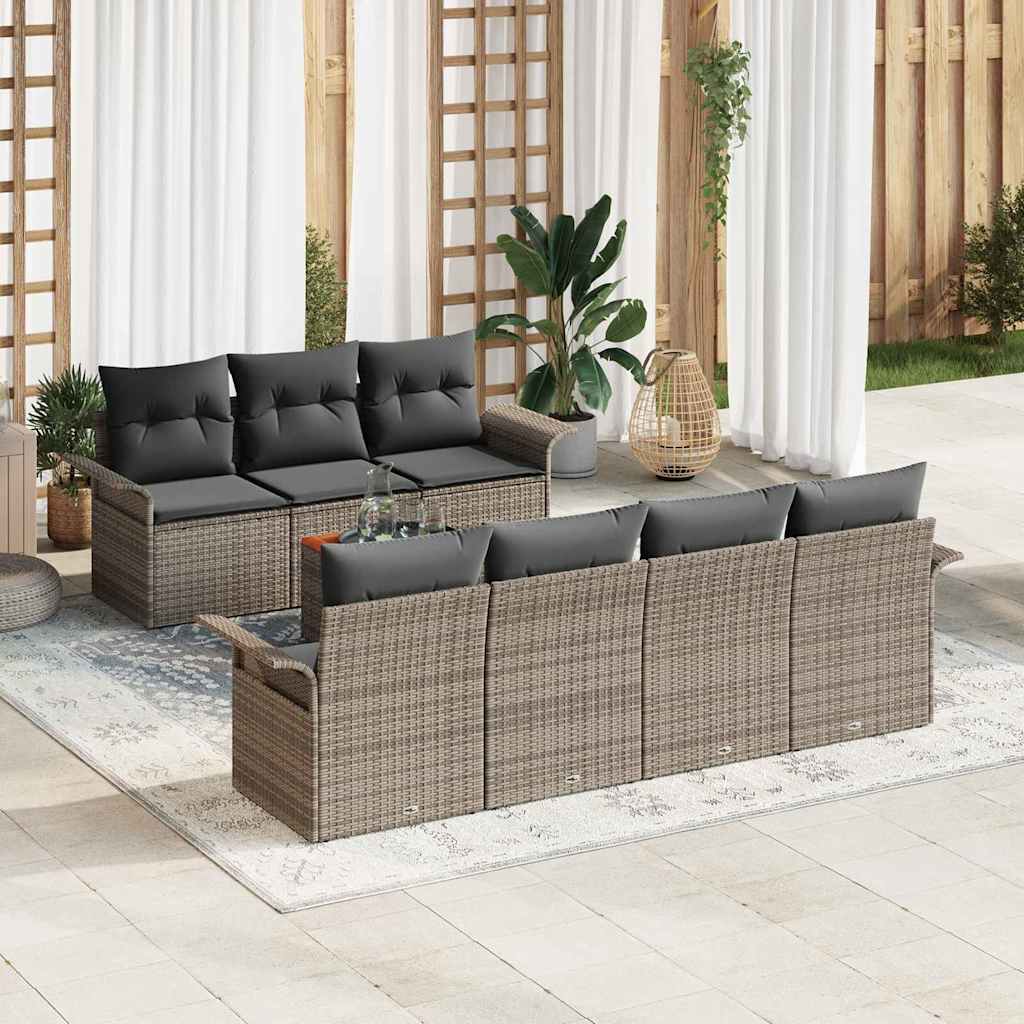 Garden Sofa Set with Cushion 8 pcs Grey Poly Rattan