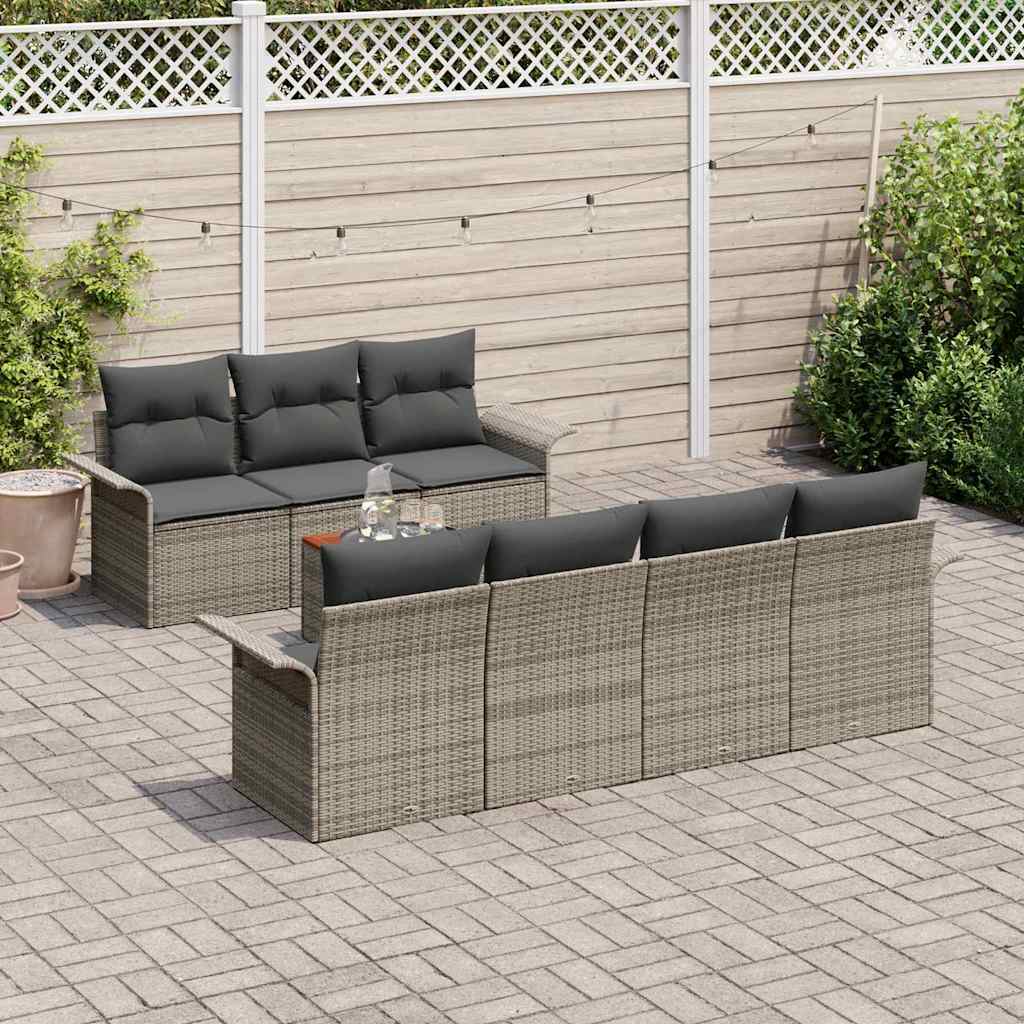Garden Sofa Set with Cushion 8 pcs Grey Poly Rattan