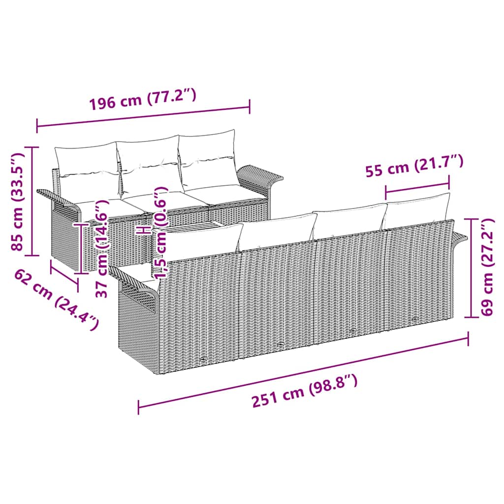 Garden Sofa Set 8 pcs Grey Poly rattan