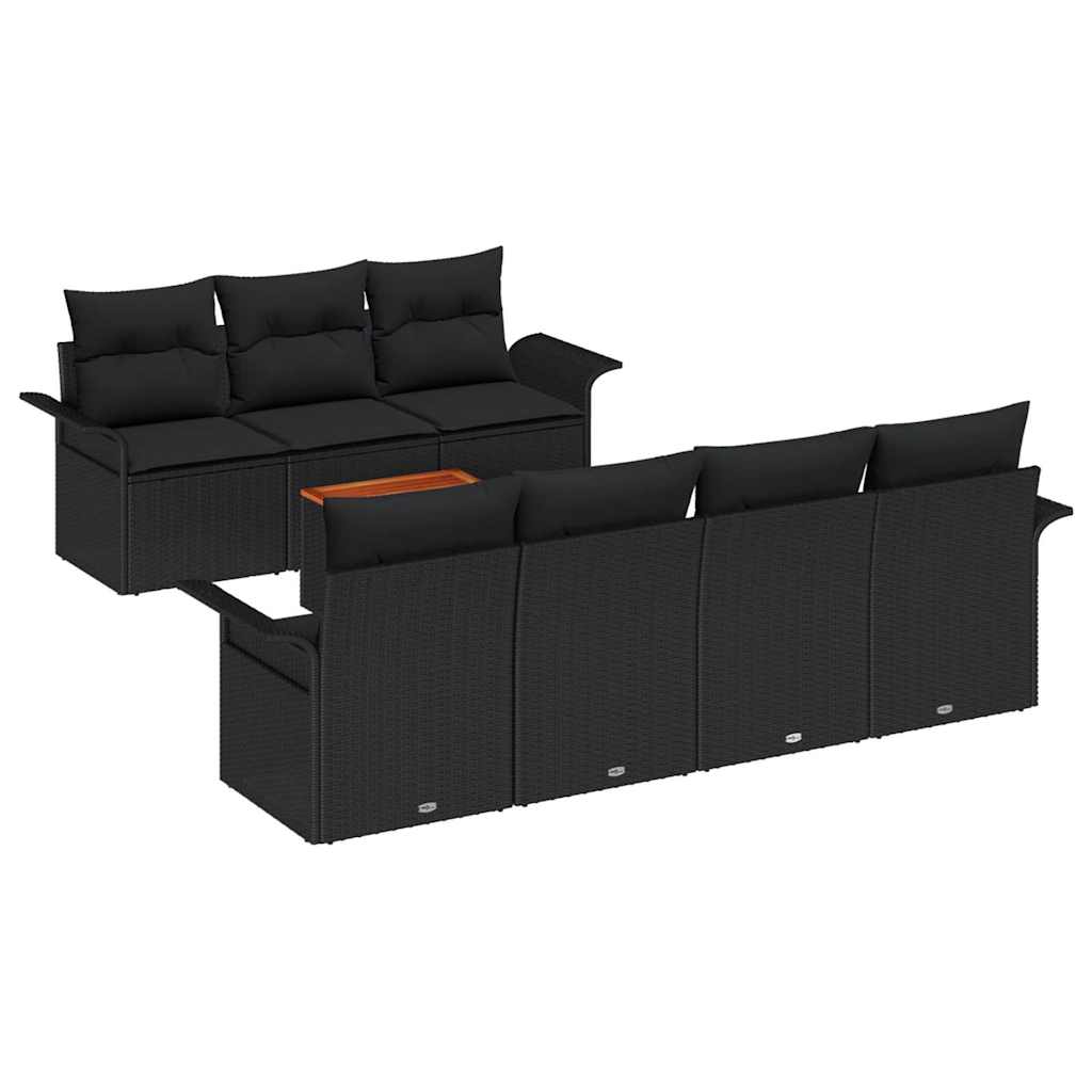 Garden Sofa Set with Cushion 8 pcs Black Poly Rattan