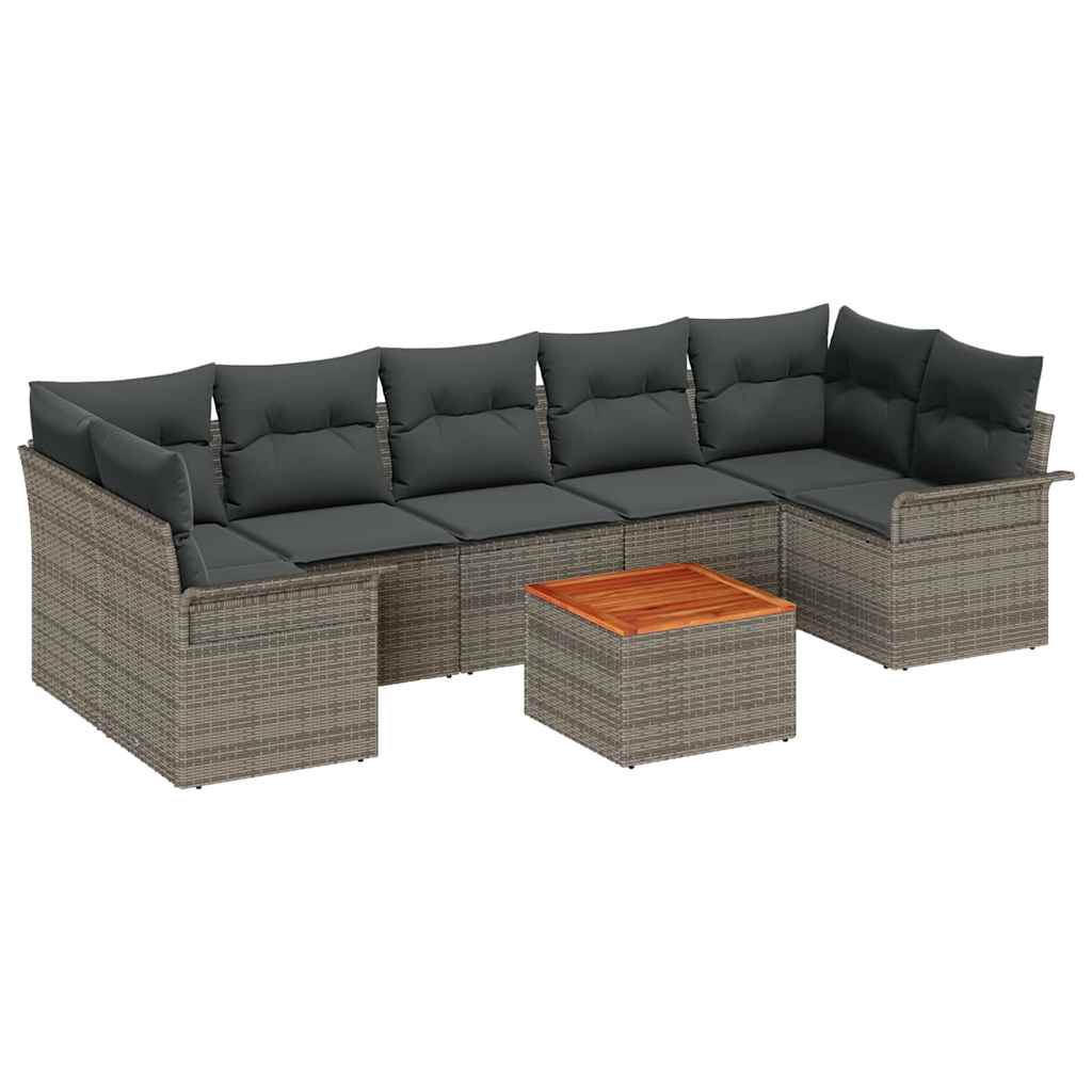Garden Sofa Set with Cushion 8 pcs Grey Poly Rattan
