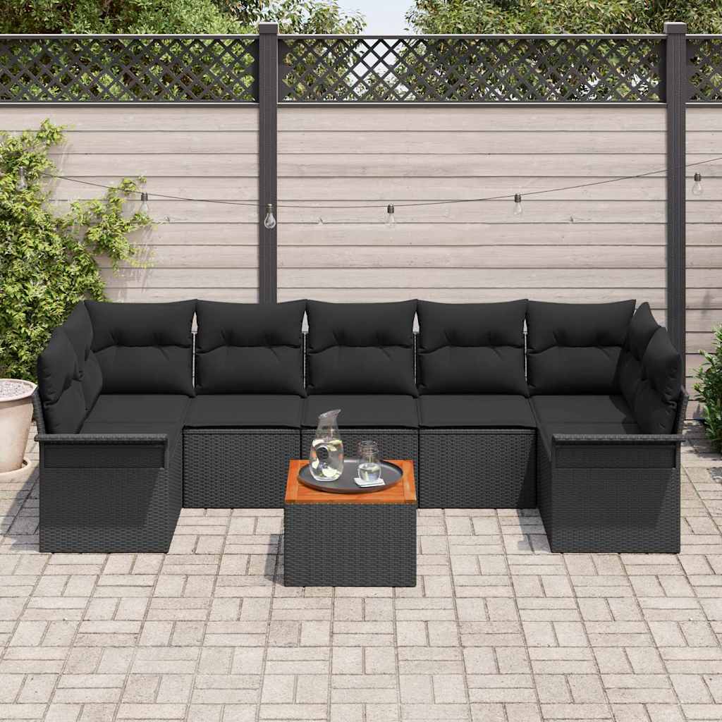 Garden Sofa Set with Cushion 8 pcs Black Poly Rattan