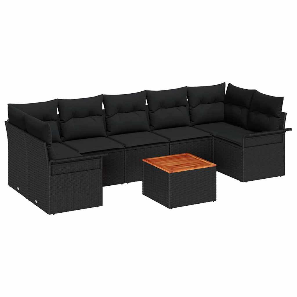 Garden Sofa Set with Cushion 8 pcs Black Poly Rattan