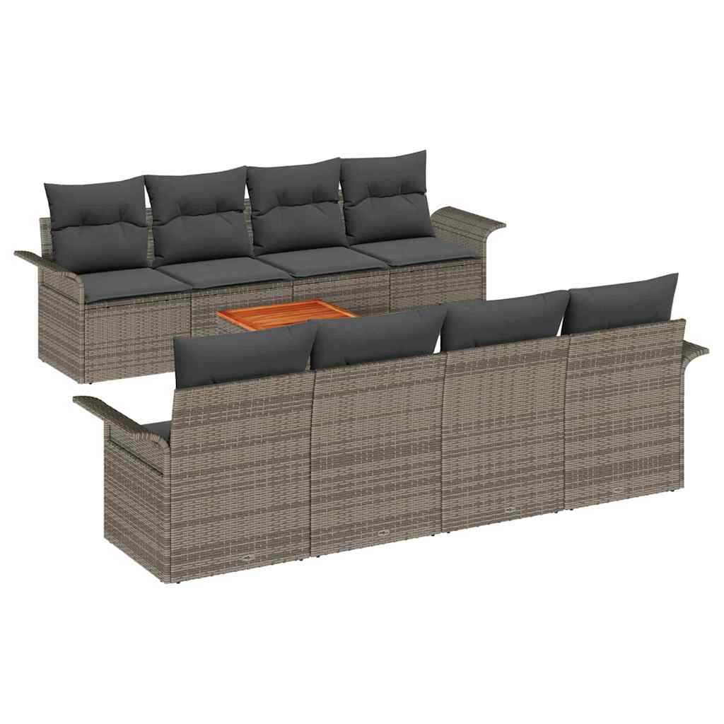 Garden Sofa Set 9 pcs Grey Poly rattan