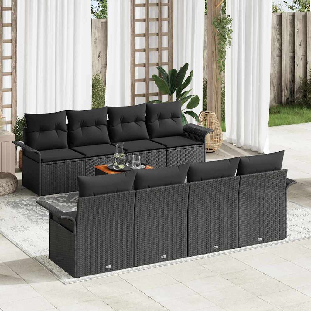 Garden Sofa Set with Cushion 9 pcs Black Poly Rattan