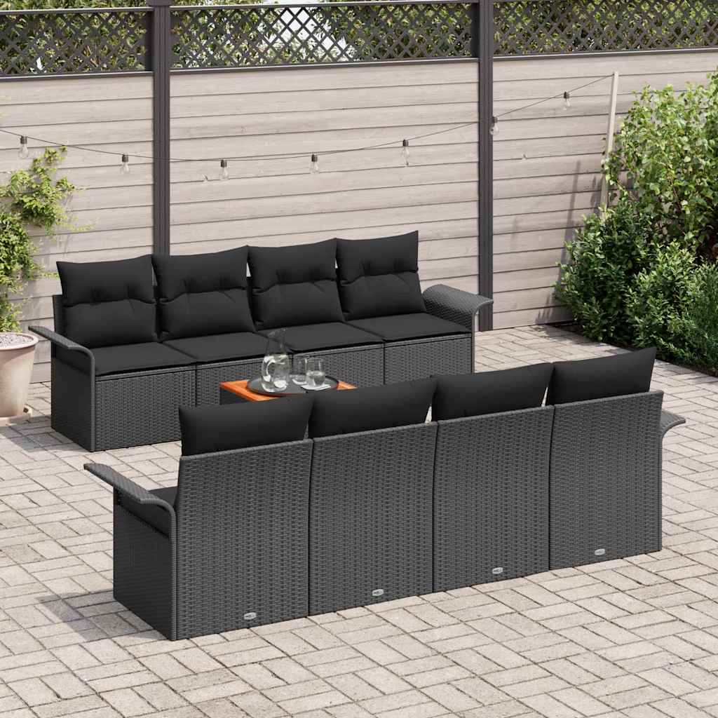 Garden Sofa Set with Cushion 9 pcs Black Poly Rattan