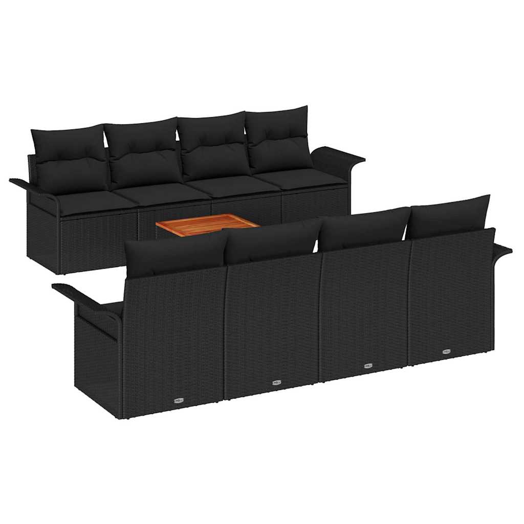 Garden Sofa Set with Cushion 9 pcs Black Poly Rattan