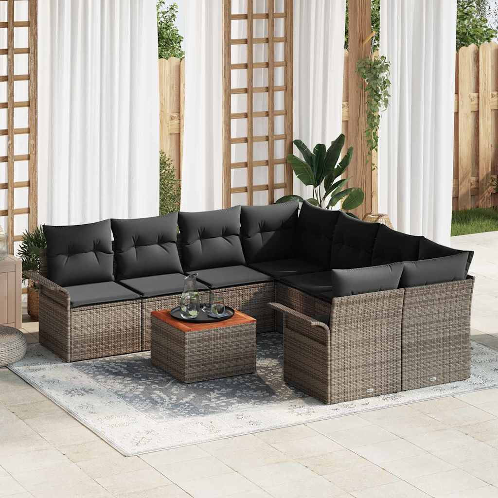 Garden Sofa Set with Cushion 9 pcs Grey Poly Rattan