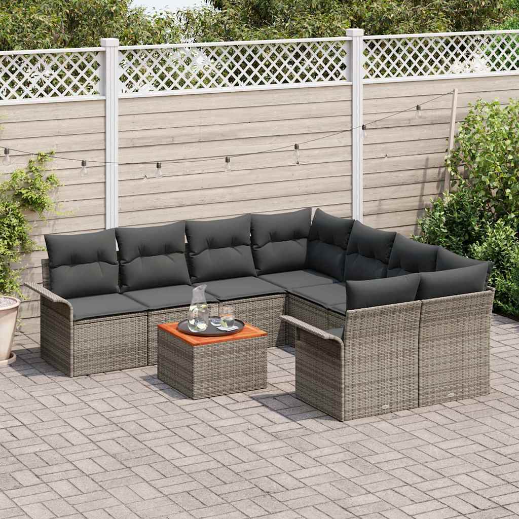 Garden Sofa Set with Cushion 9 pcs Grey Poly Rattan