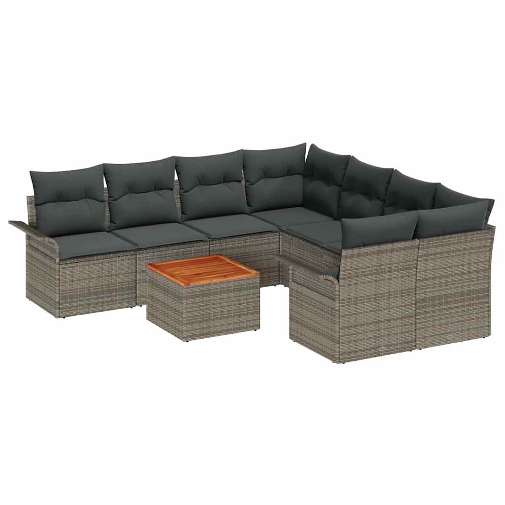 Garden Sofa Set with Cushion 9 pcs Grey Poly Rattan