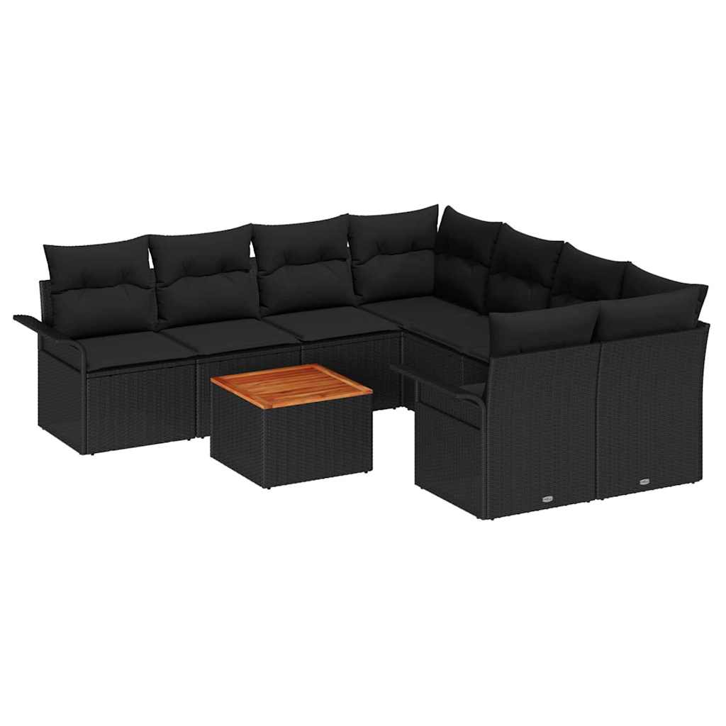 Garden Sofa Set with Cushion 9 pcs Black Poly Rattan