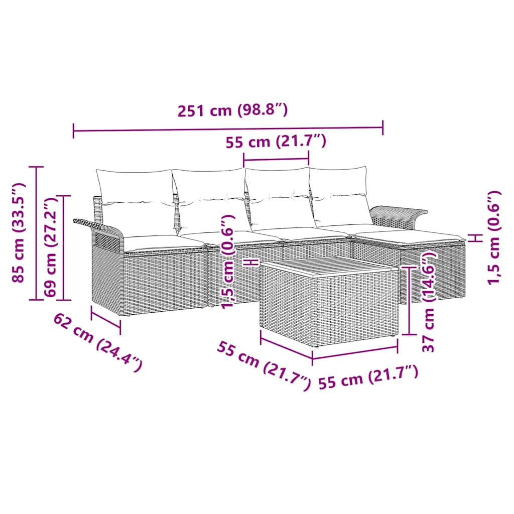Garden Sofa Set with Cushion 6 pcs Grey Poly Rattan