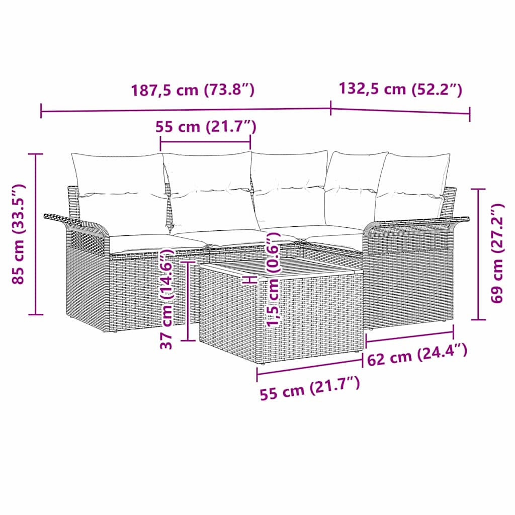 Garden Sofa Set with Cushion 5 pcs Grey Poly Rattan