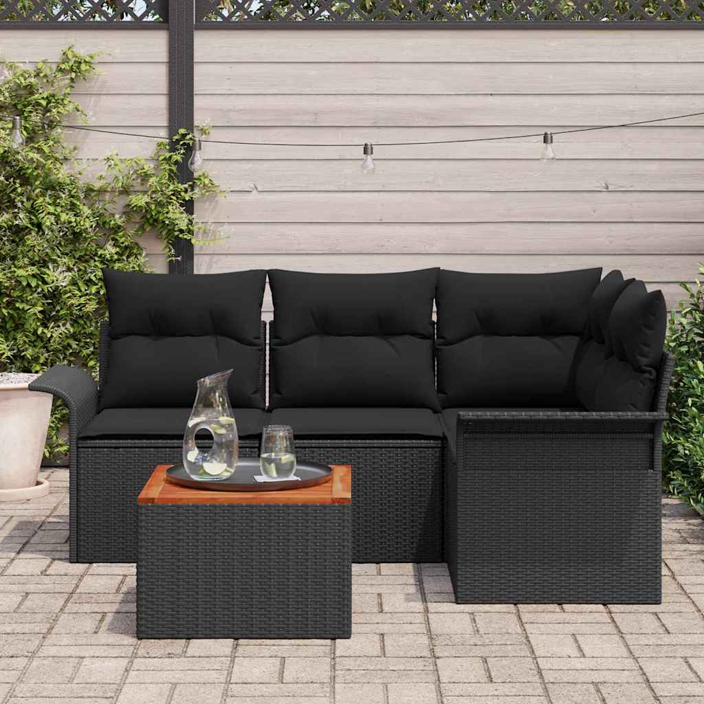 Garden Sofa Set with Cushion 5 pcs Black Poly Rattan