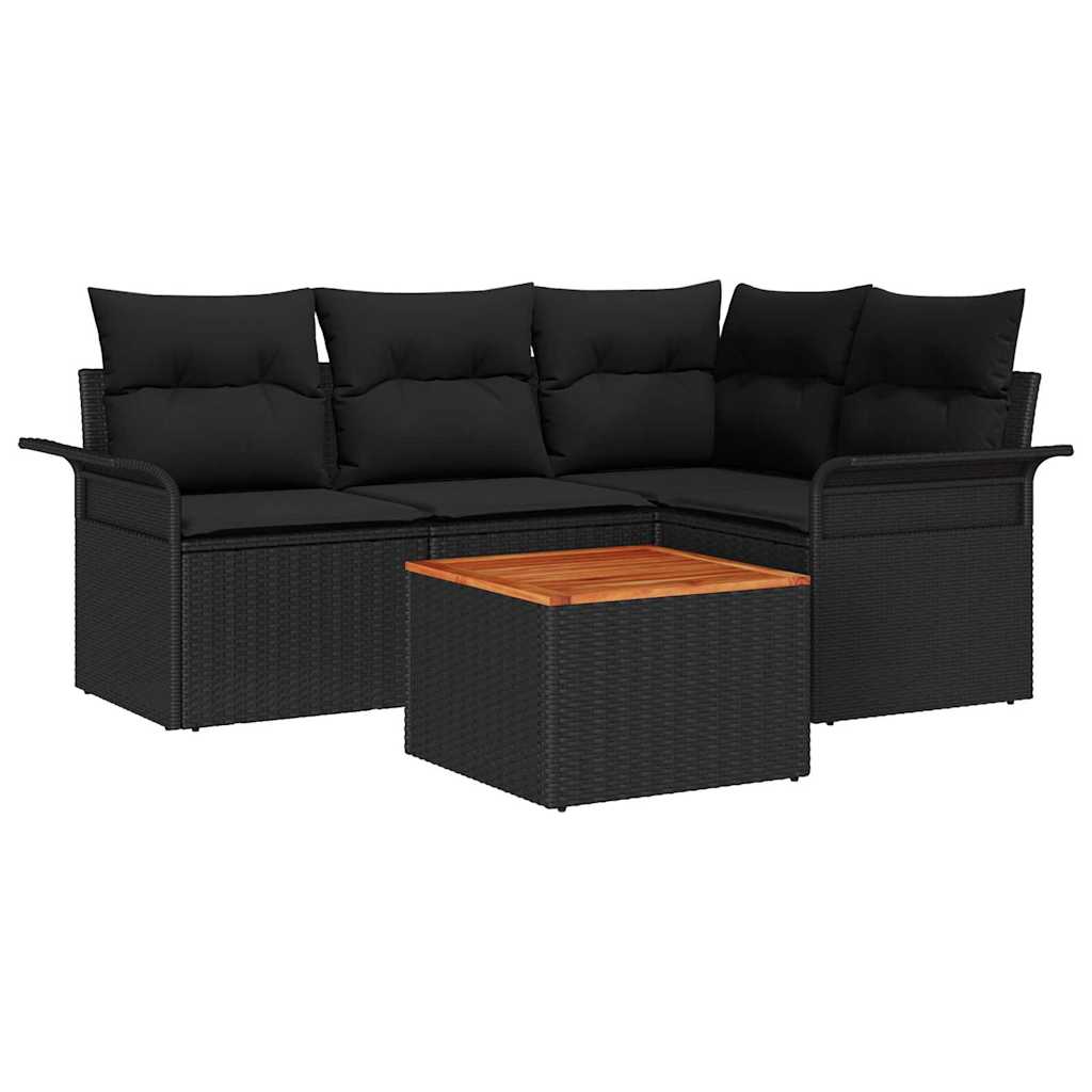 Garden Sofa Set with Cushion 5 pcs Black Poly Rattan